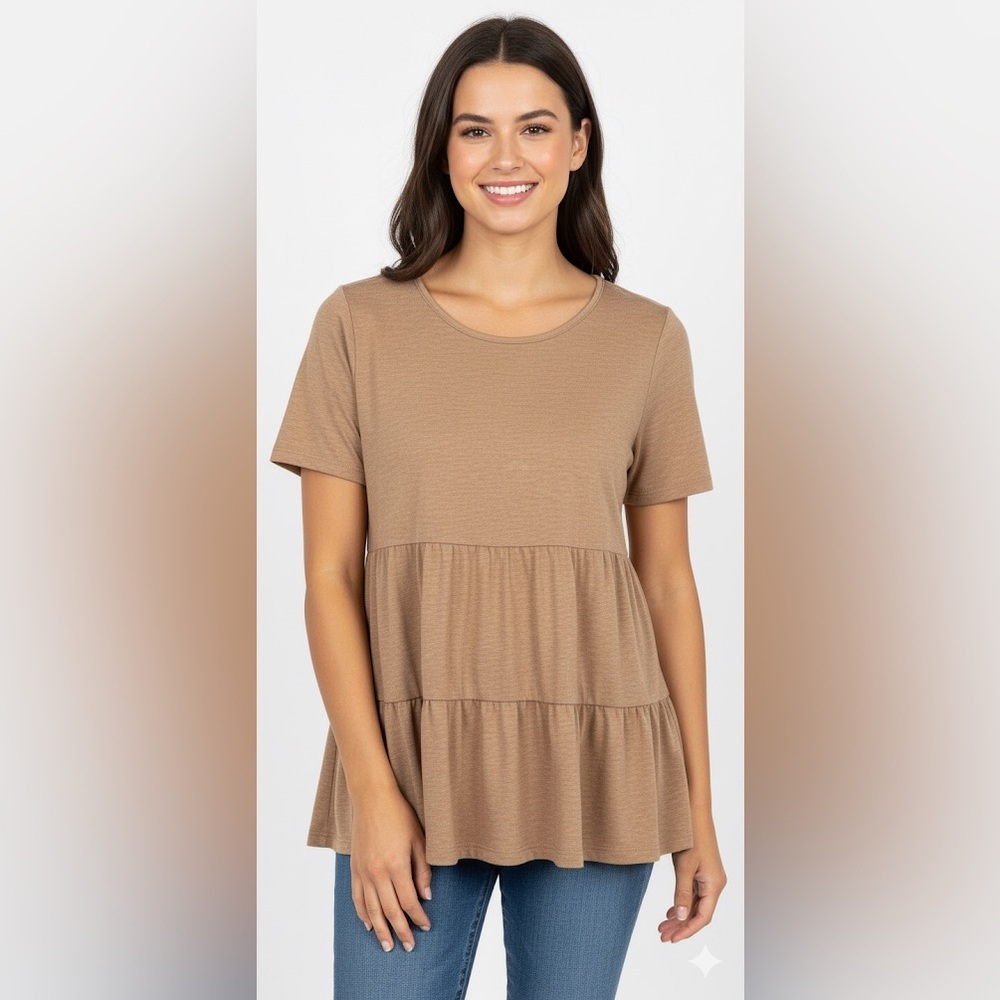 Brown Tiered Short Sleeve Top